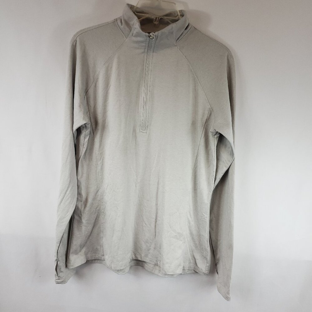Jockey Light Grey Womens Lng Slv Base layer Quarter Zip Thumb Hole Cuff Sz Large
